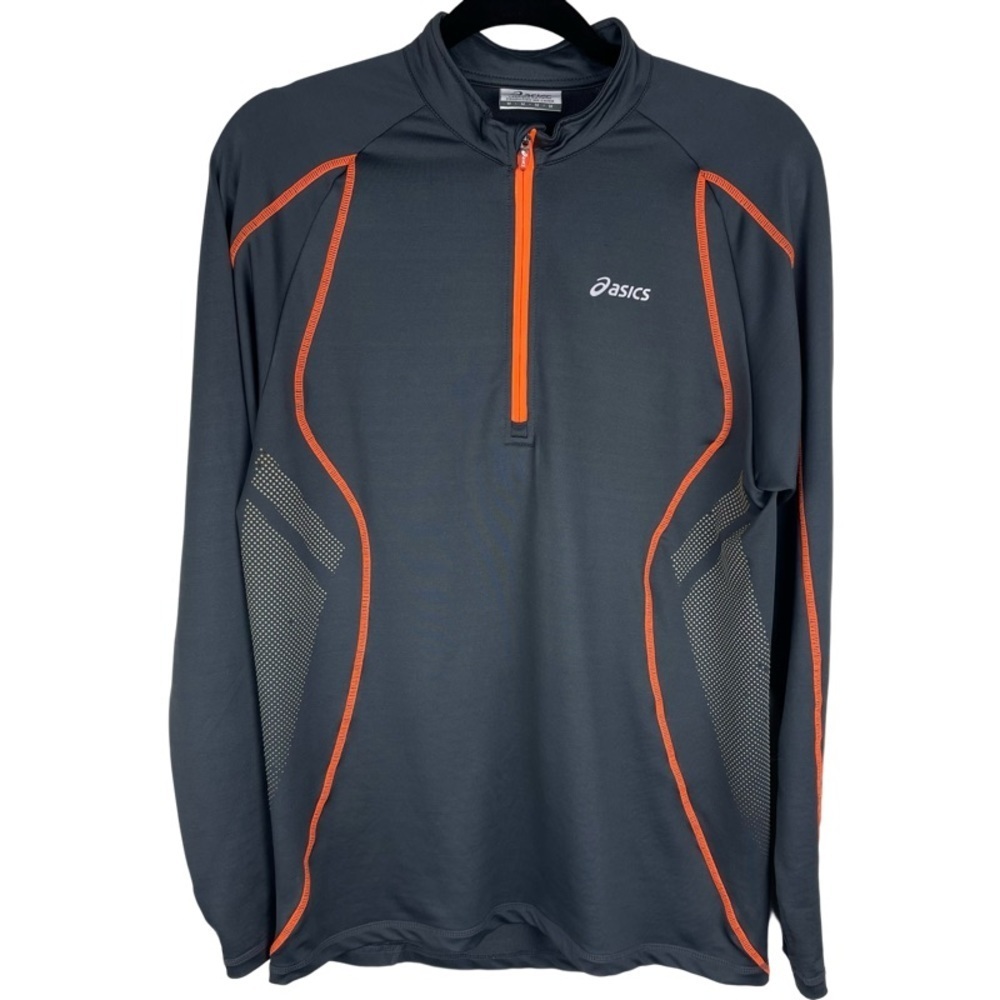 ✅ ASICS Women's Gray/Orange 1/4 Zip Running Jacket Long Sleeve Pullover Size M